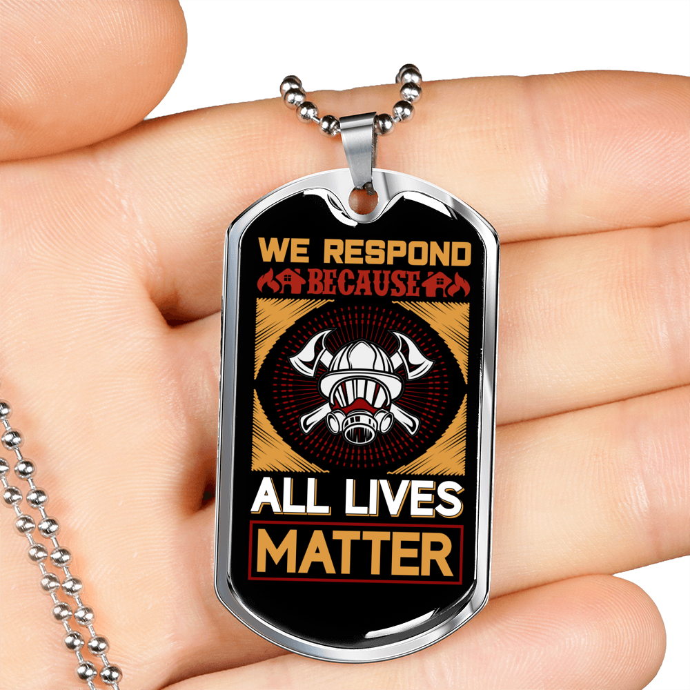 Firefighter Lives Matter Necklace Stainless Steel or 18k Gold Dog Tag 24" Chain-Express Your Love Gifts