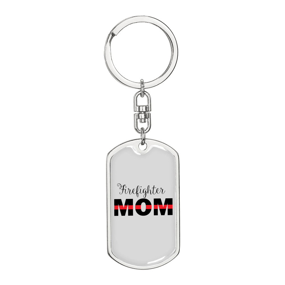Firefighter Mom Keychain Stainless Steel or 18k Gold Dog Tag Keyring-Express Your Love Gifts