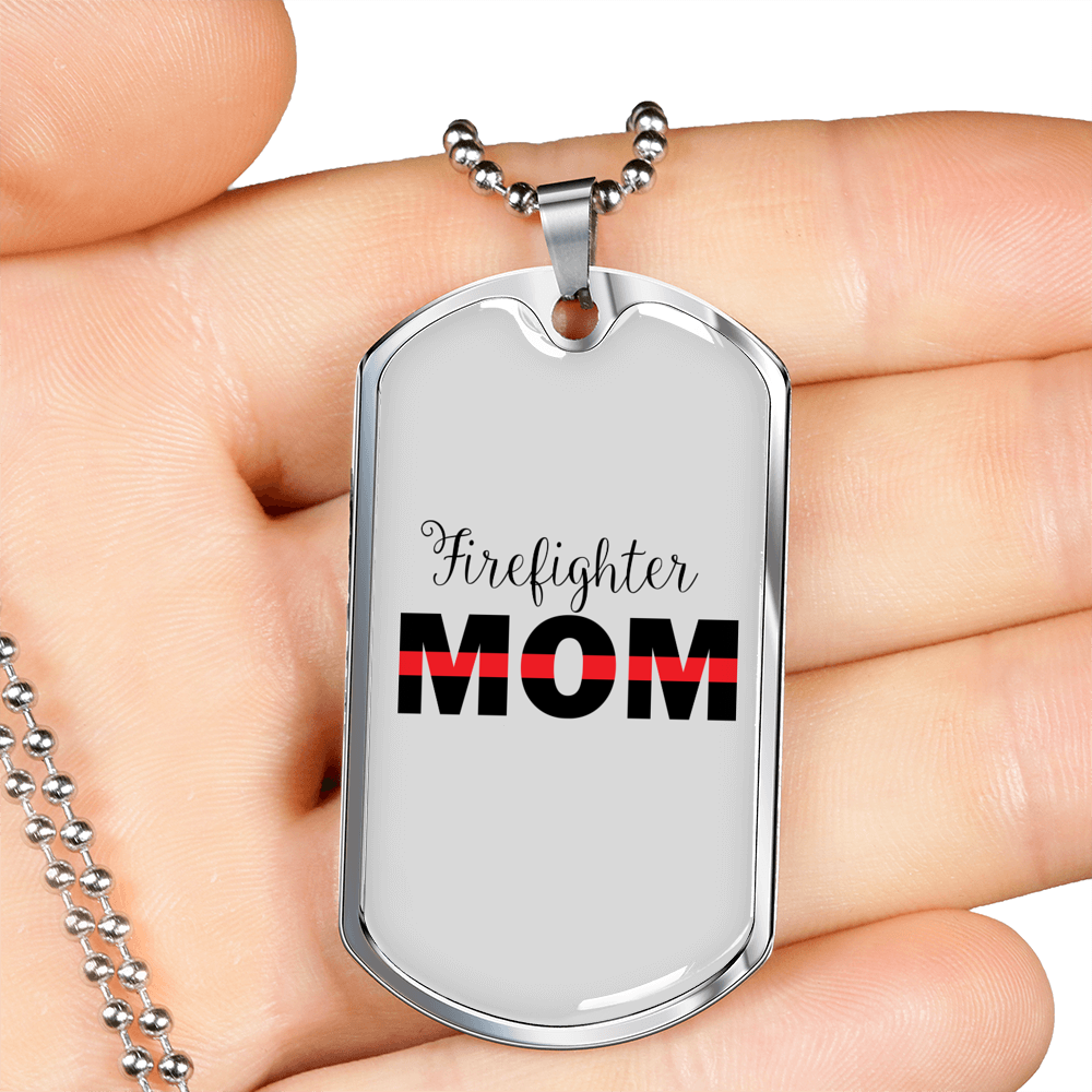 Firefighter Mom Necklace Stainless Steel or 18k Gold Dog Tag 24" Chain-Express Your Love Gifts