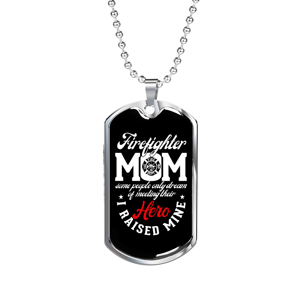 Firefighter Mom Raised Necklace Stainless Steel or 18k Gold Dog Tag 24" Chain-Express Your Love Gifts