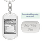 Firefighter Nutritional Facts Keychain Stainless Steel or 18k Gold Dog Tag Keyring-Express Your Love Gifts