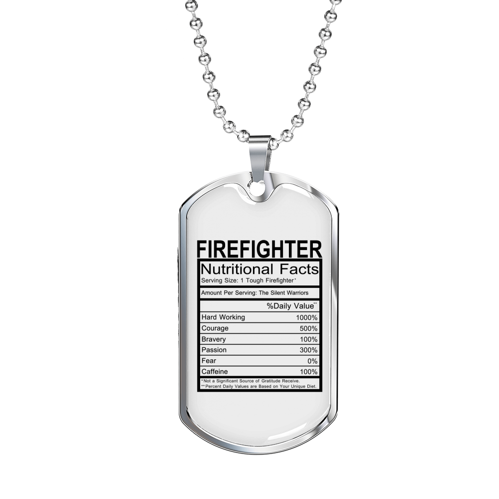 Firefighter Nutritional Facts Necklace Stainless Steel or 18k Gold Dog Tag 24" Chain-Express Your Love Gifts