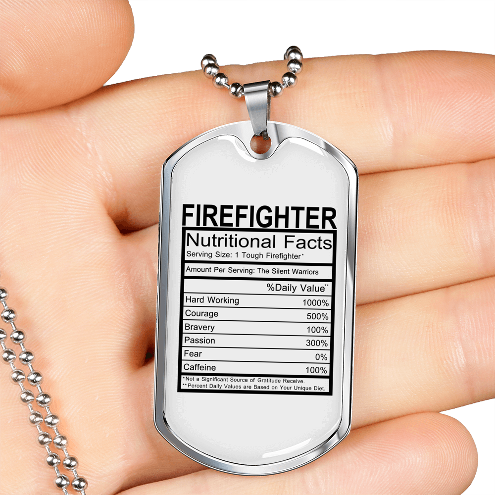 Firefighter Nutritional Facts Necklace Stainless Steel or 18k Gold Dog Tag 24" Chain-Express Your Love Gifts