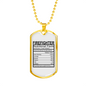 Firefighter Nutritional Facts Necklace Stainless Steel or 18k Gold Dog Tag 24" Chain-Express Your Love Gifts