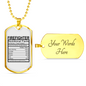 Firefighter Nutritional Facts Necklace Stainless Steel or 18k Gold Dog Tag 24" Chain-Express Your Love Gifts