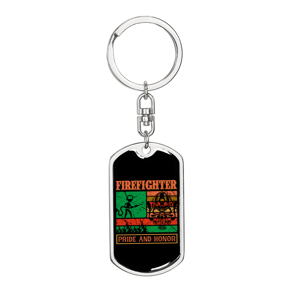 Firefighter Pride And Honor Keychain Stainless Steel or 18k Gold Dog Tag Keyring-Express Your Love Gifts