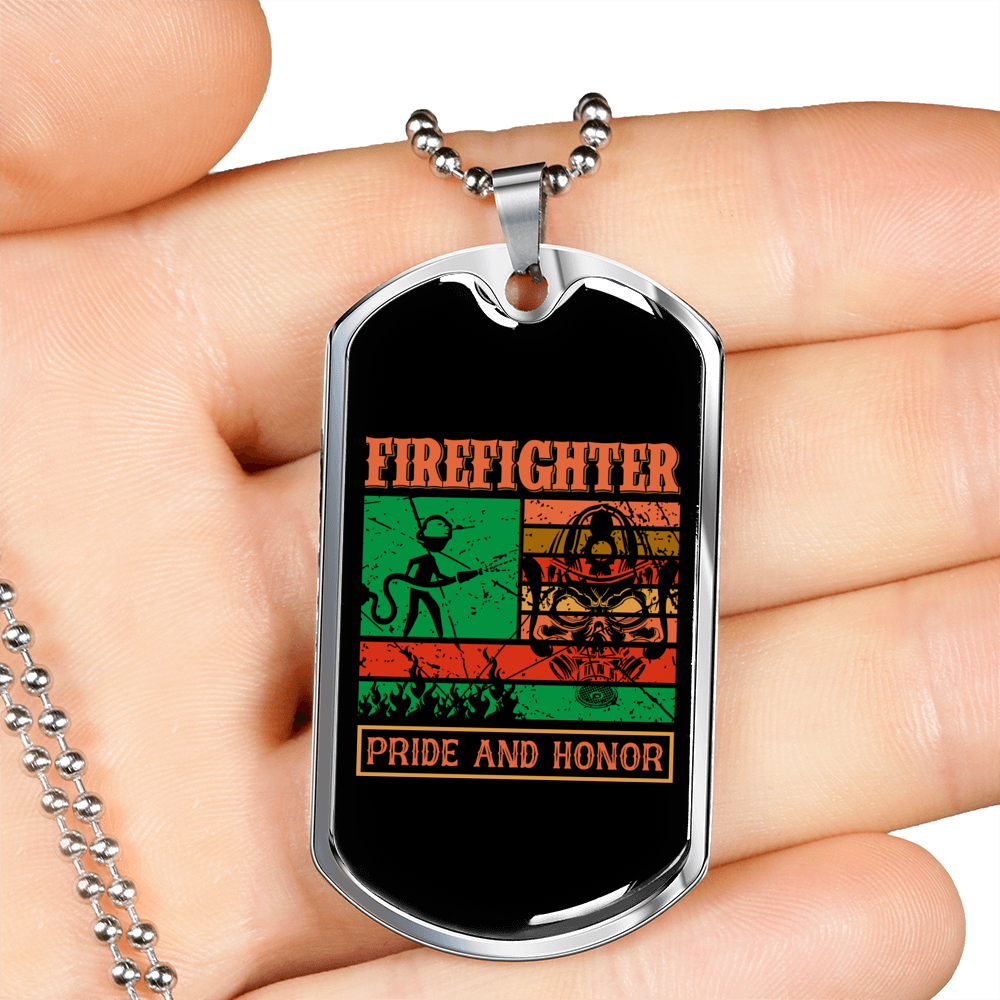 Firefighter Pride And Honor Necklace Stainless Steel or 18k Gold Dog Tag 24" Chain-Express Your Love Gifts
