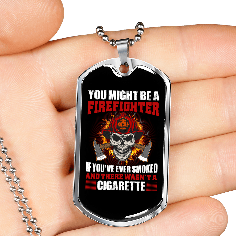 Firefighter Smokes CigArettes Necklace Stainless Steel or 18k Gold Dog Tag 24" Chain-Express Your Love Gifts