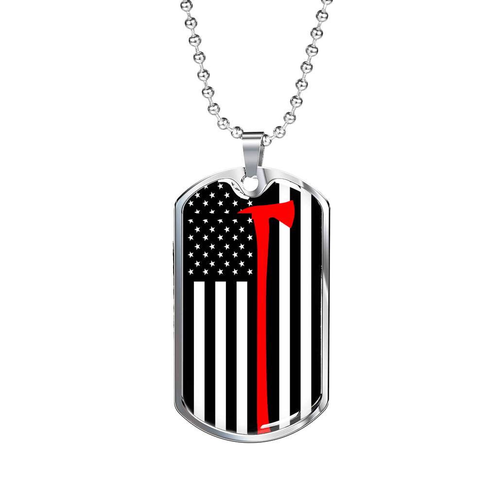 Firefighter Thin Red Line Axe Stainless Steel or 18k Gold Dog Tag 24"-Express Your Love Gifts