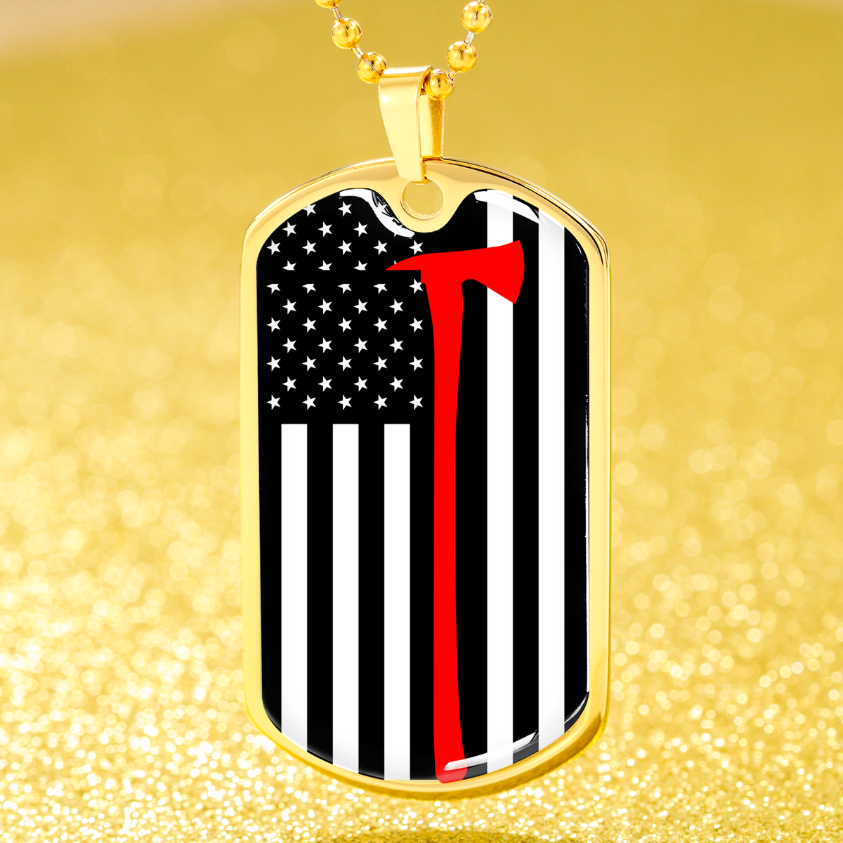 Firefighter Thin Red Line Axe Stainless Steel or 18k Gold Dog Tag 24"-Express Your Love Gifts