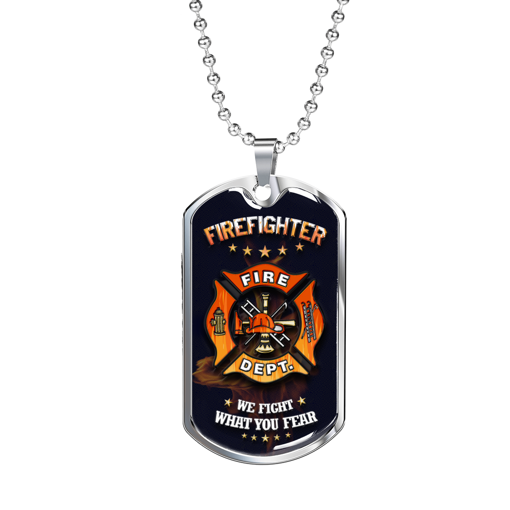 Firefighter We Fight Fear Stainless Steel or 18k Gold Dog Tag 24" Chain-Express Your Love Gifts