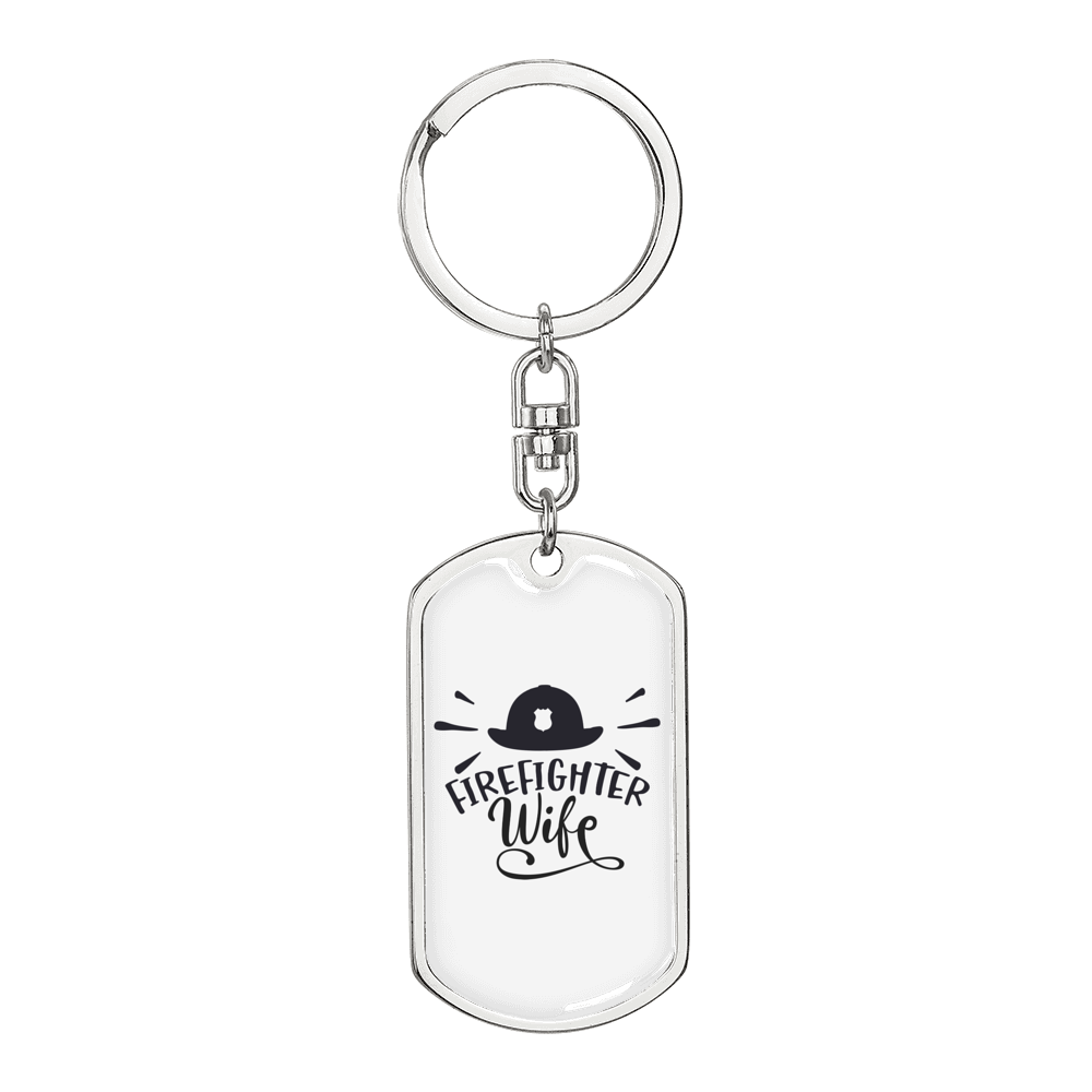 Firefighter Wife Keychain Stainless Steel or 18k Gold Dog Tag Keyring-Express Your Love Gifts