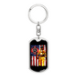 Firefighter With American Flag Keychain Stainless Steel or 18k Gold Dog Tag Keyring-Express Your Love Gifts