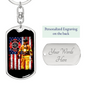 Firefighter With American Flag Keychain Stainless Steel or 18k Gold Dog Tag Keyring-Express Your Love Gifts