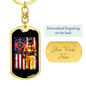 Firefighter With American Flag Keychain Stainless Steel or 18k Gold Dog Tag Keyring-Express Your Love Gifts