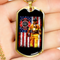 Firefighter With American Flag Necklace Stainless Steel or 18k Gold Dog Tag 24" Chain-Express Your Love Gifts