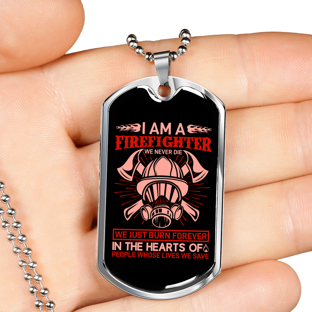Firefighters Never Die Necklace Stainless Steel or 18k Gold Dog Tag 24" Chain-Express Your Love Gifts
