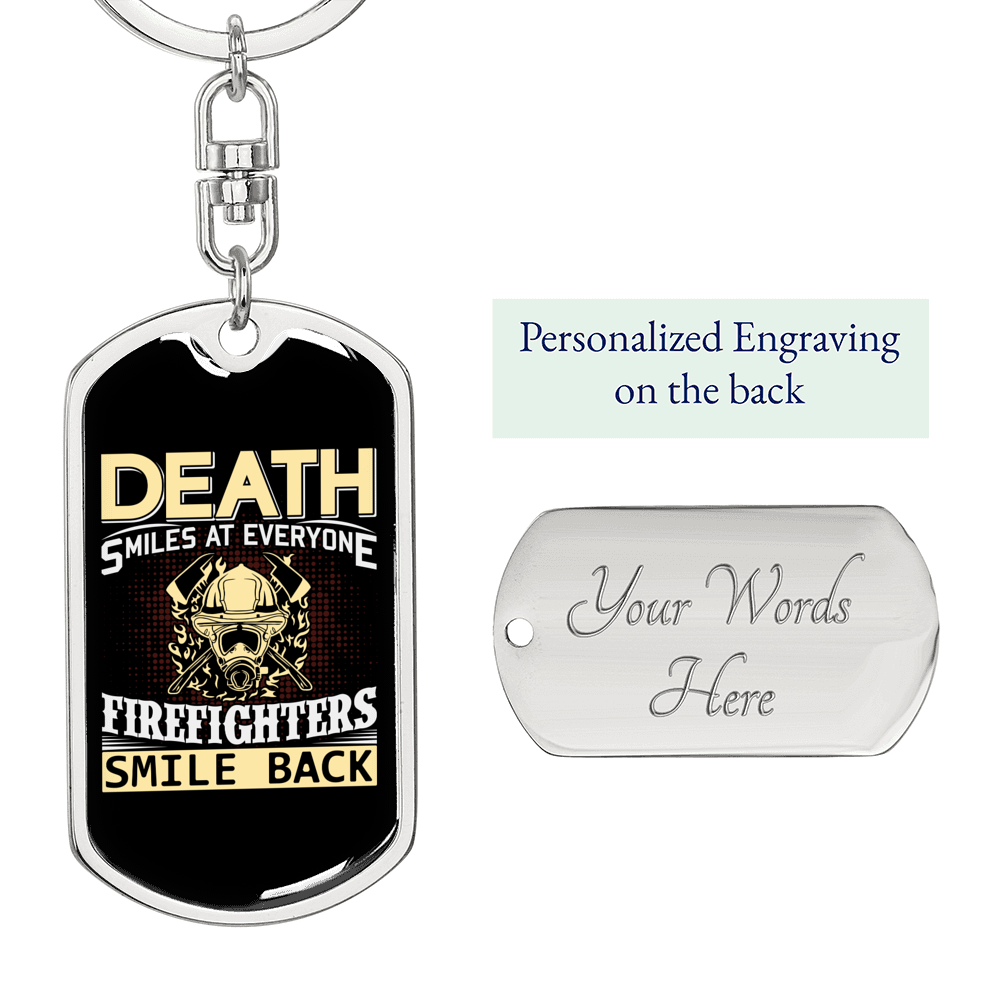 Firefighters Smile Back Keychain Stainless Steel or 18k Gold Dog Tag Keyring-Express Your Love Gifts