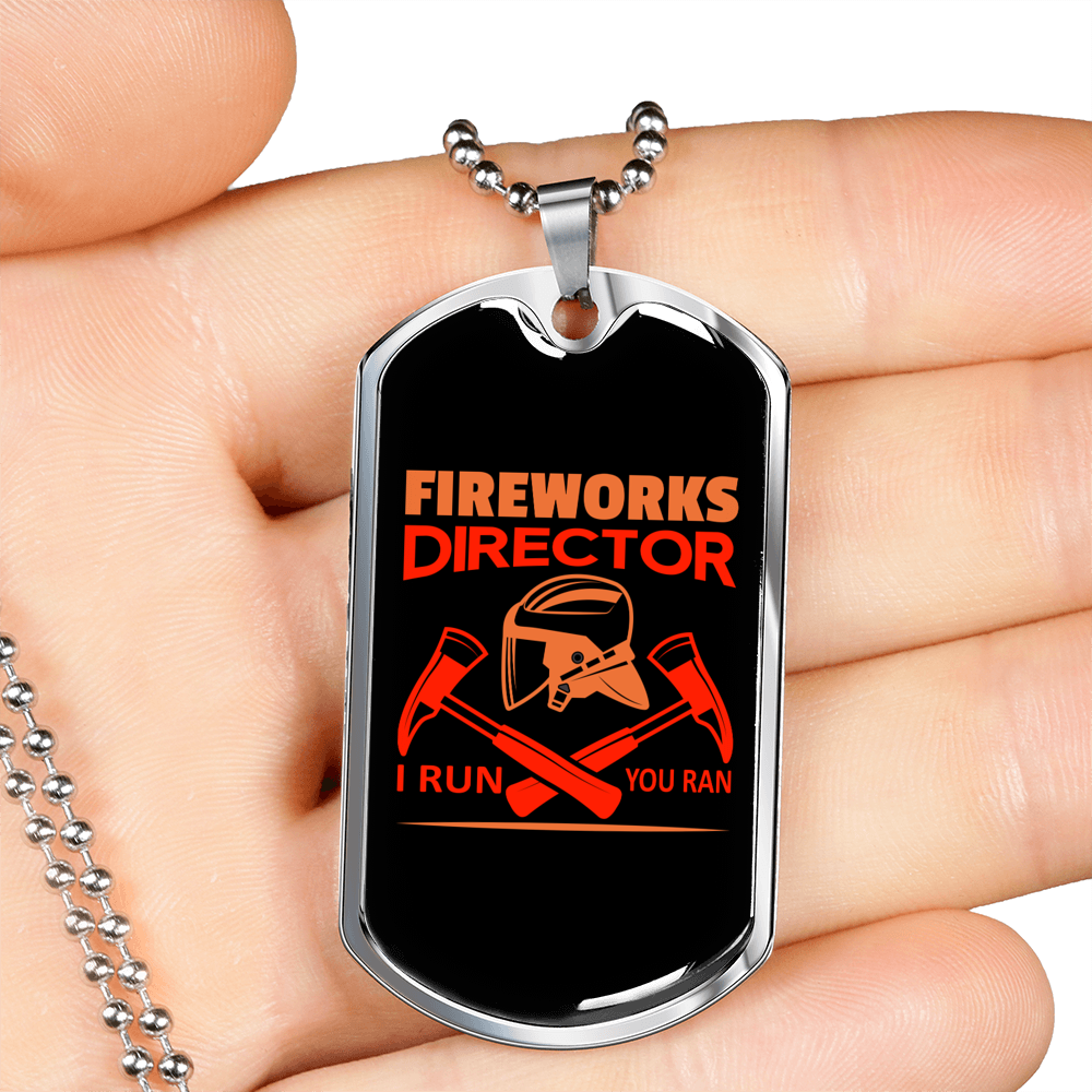 Fireworks Director Firefighter Gift Stainless Steel or 18k Gold Dog Tag 24" Chain-Express Your Love Gifts