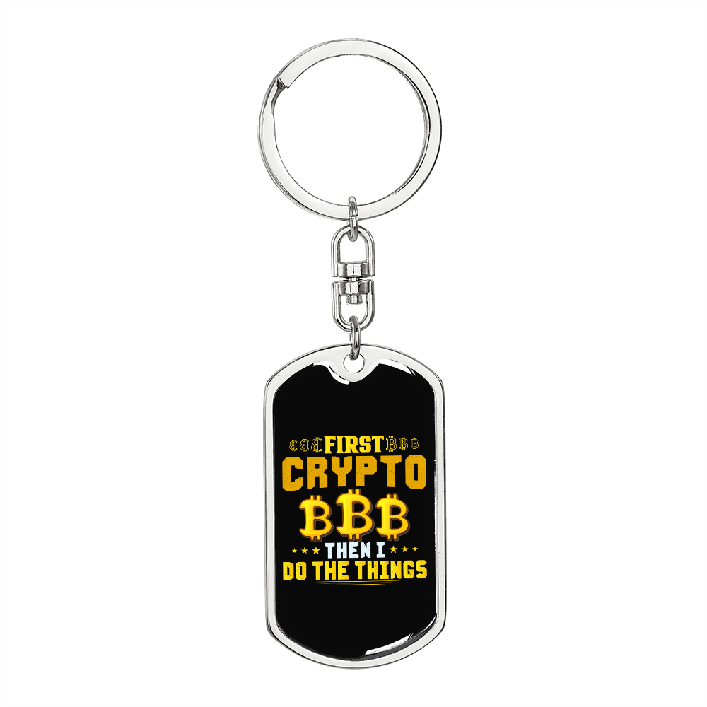 First Crypto Crypto Keychain Stainless Steel or 18k Gold Dog Tag Keyring-Express Your Love Gifts