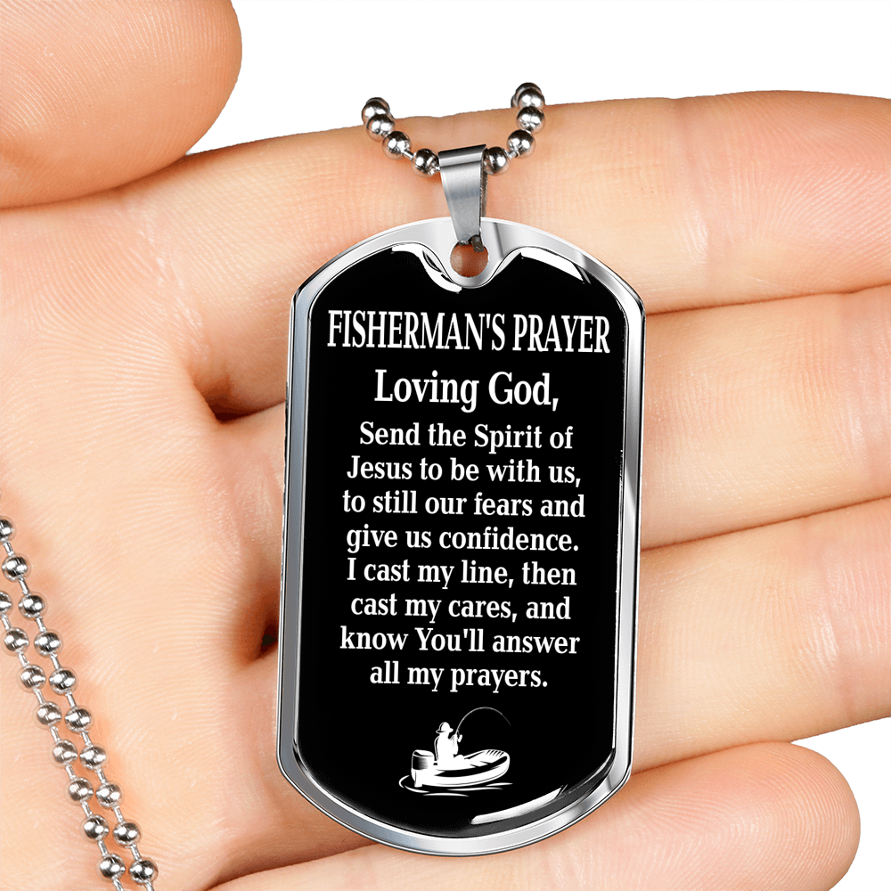 Fisherman'S Prayer Black Dog Tag Stainless Steel or 18k Gold 24" Chain-Express Your Love Gifts
