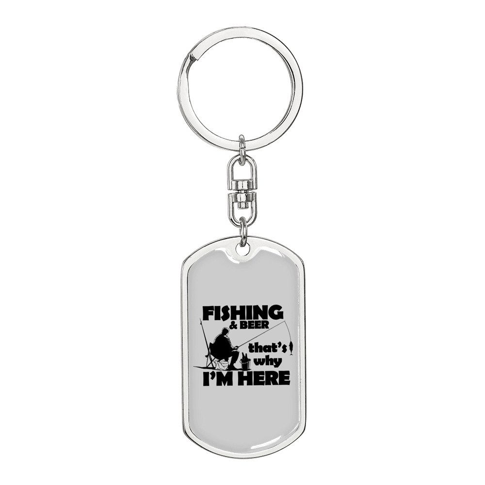 Fishing & Beer Keychain Stainless Steel or 18k Gold Dog Tag Keyring-Express Your Love Gifts