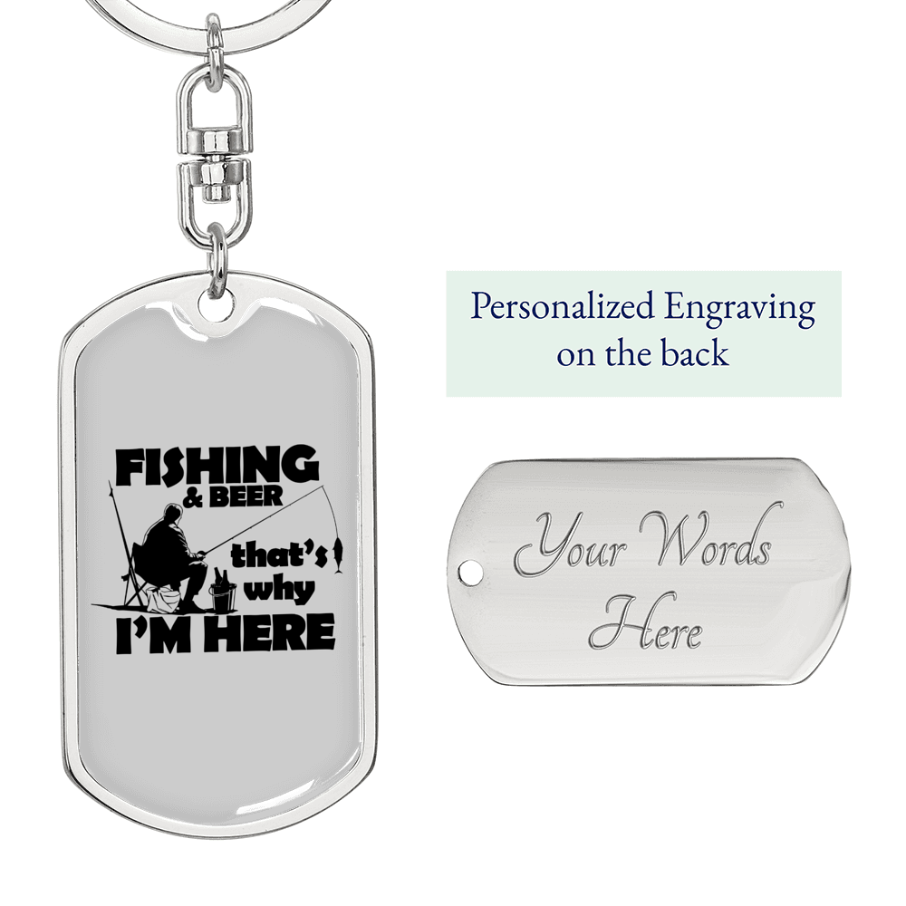 Fishing & Beer Keychain Stainless Steel or 18k Gold Dog Tag Keyring-Express Your Love Gifts