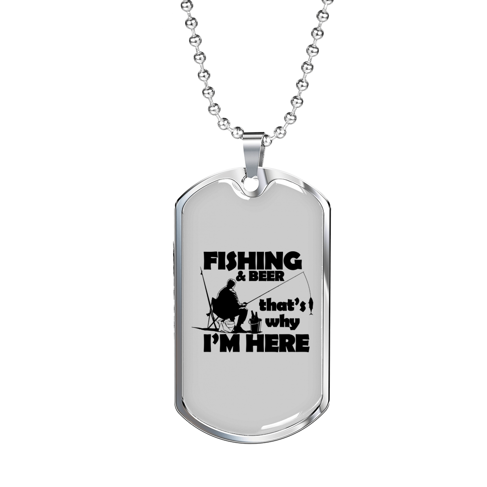 Fishing & Beer Necklace Stainless Steel or 18k Gold Dog Tag 24" Chain-Express Your Love Gifts
