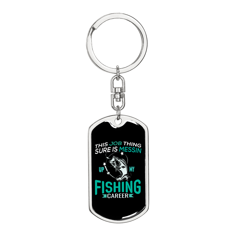 Fishing CAreer Fishing Keychain Stainless Steel or 18k Gold Dog Tag Keyring-Express Your Love Gifts