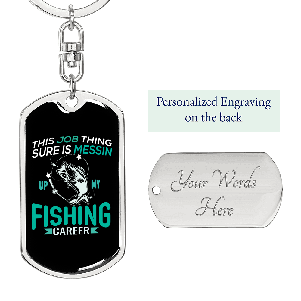 Fishing CAreer Fishing Keychain Stainless Steel or 18k Gold Dog Tag Keyring-Express Your Love Gifts
