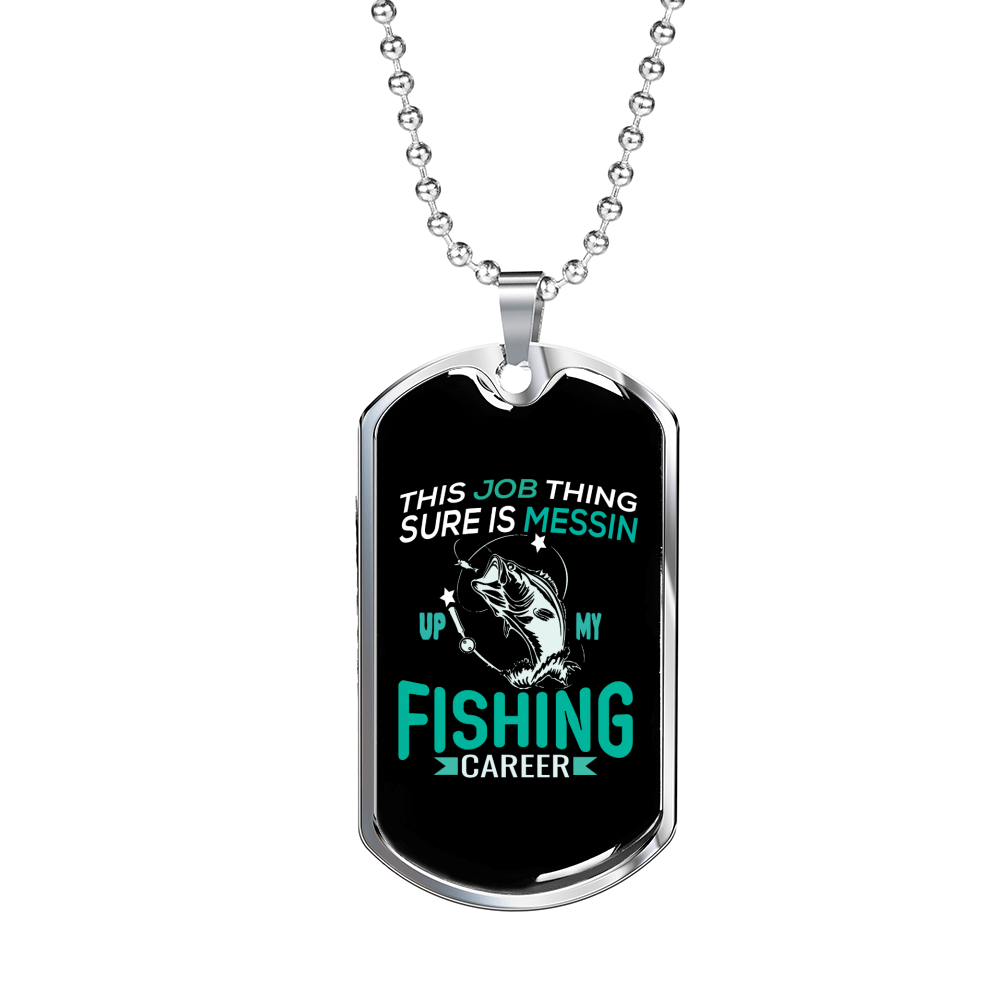 Fishing Career Green Necklace Stainless Steel or 18k Gold Dog Tag 24" Chain-Express Your Love Gifts