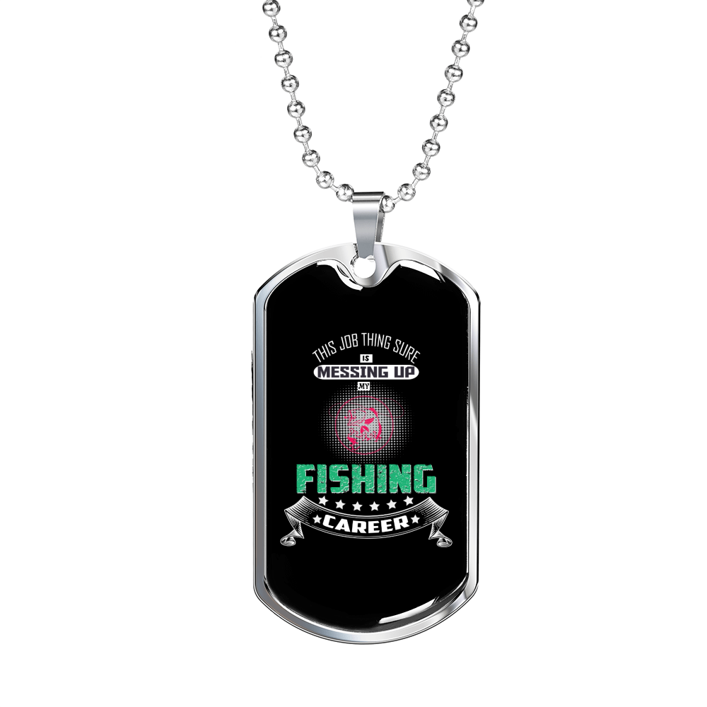 Fishing Career Necklace Stainless Steel or 18k Gold Dog Tag 24" Chain-Express Your Love Gifts