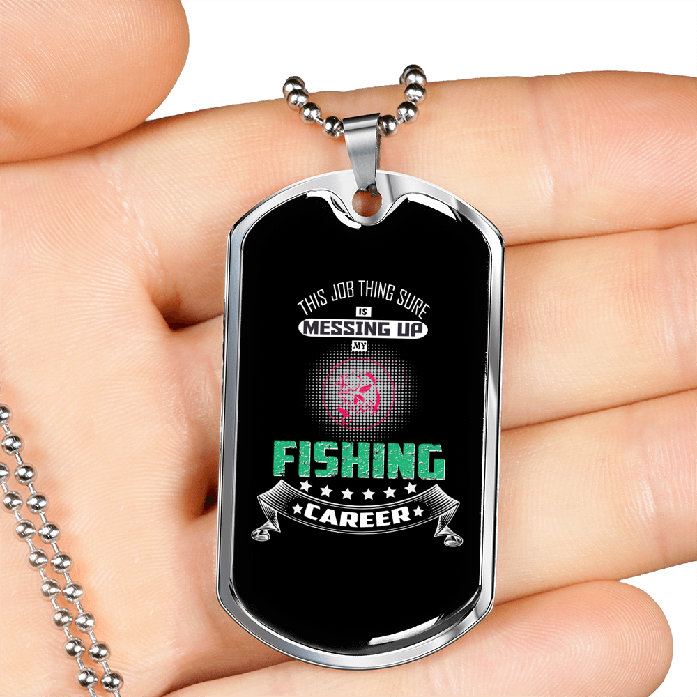 Fishing Career Necklace Stainless Steel or 18k Gold Dog Tag 24" Chain-Express Your Love Gifts
