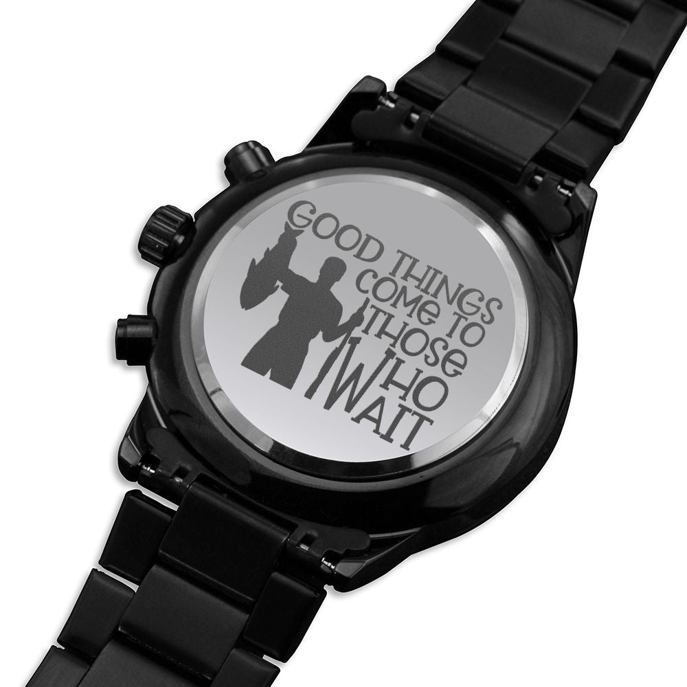 Fishing Dad Good Things Come Engraved Multifunction Analog Stainless Steel Chronograph Men's Watch W Copper Dial-Express Your Love Gifts