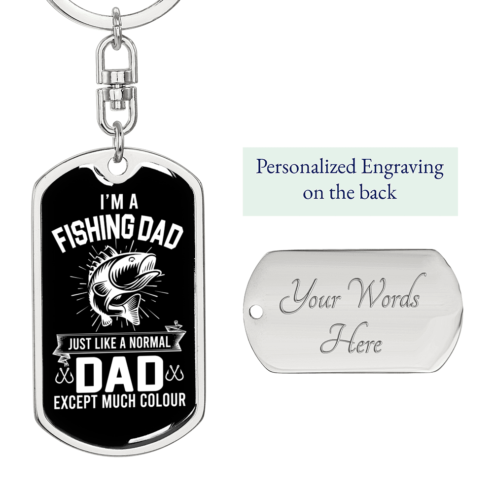 Fishing Dad Keychain Stainless Steel or 18k Gold Dog Tag Keyring-Express Your Love Gifts