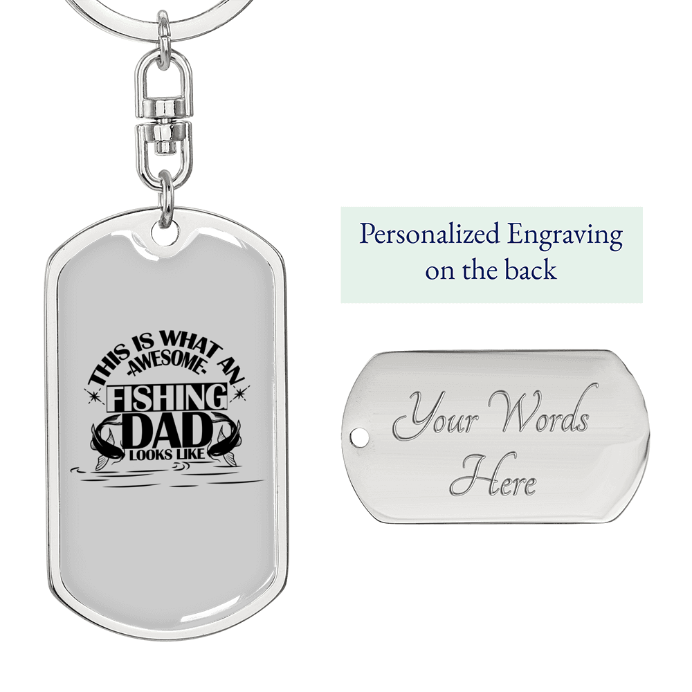 Fishing Dad Looks Like Keychain Stainless Steel or 18k Gold Dog Tag Keyring-Express Your Love Gifts