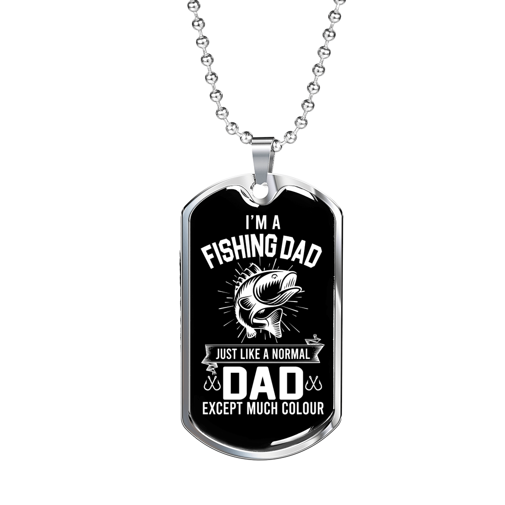 Fishing Dad Necklace Stainless Steel or 18k Gold Dog Tag 24" Chain-Express Your Love Gifts