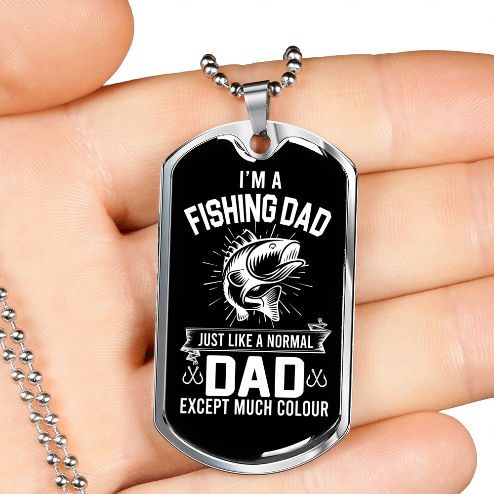 Fishing Dad Necklace Stainless Steel or 18k Gold Dog Tag 24" Chain-Express Your Love Gifts