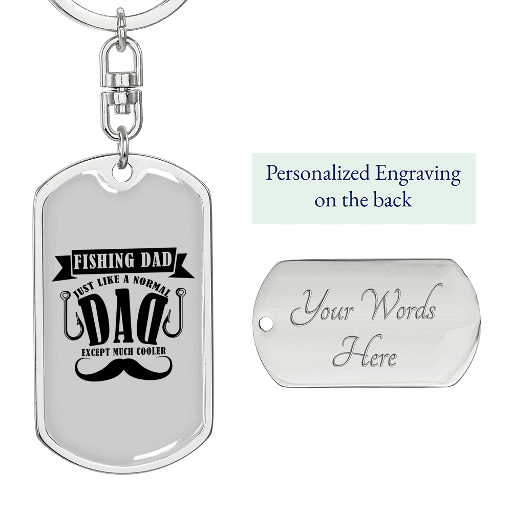 Fishing Dad Normal Dad Keychain Stainless Steel or 18k Gold Dog Tag Keyring-Express Your Love Gifts