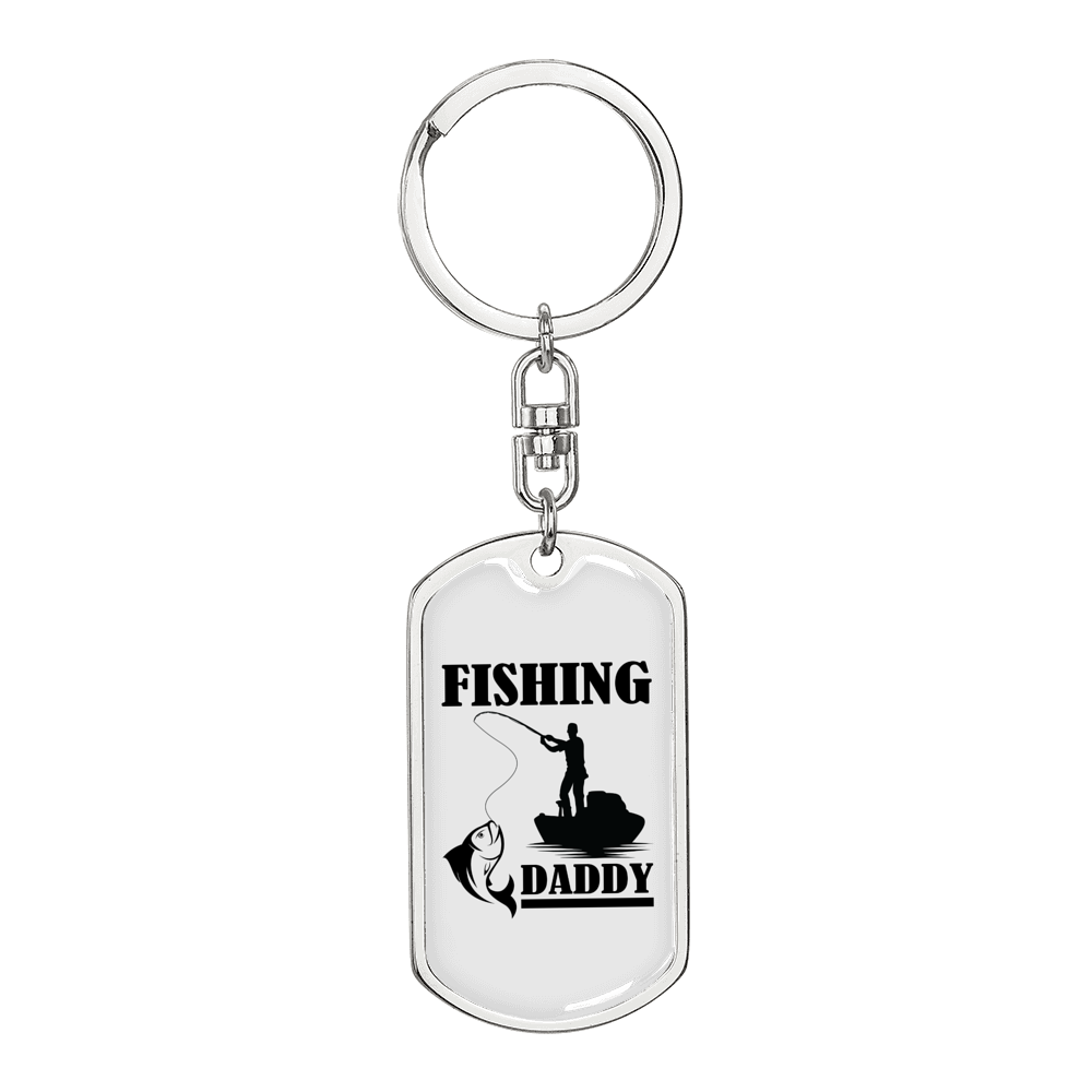 Fishing Daddy Keychain Stainless Steel or 18k Gold Dog Tag Keyring-Express Your Love Gifts