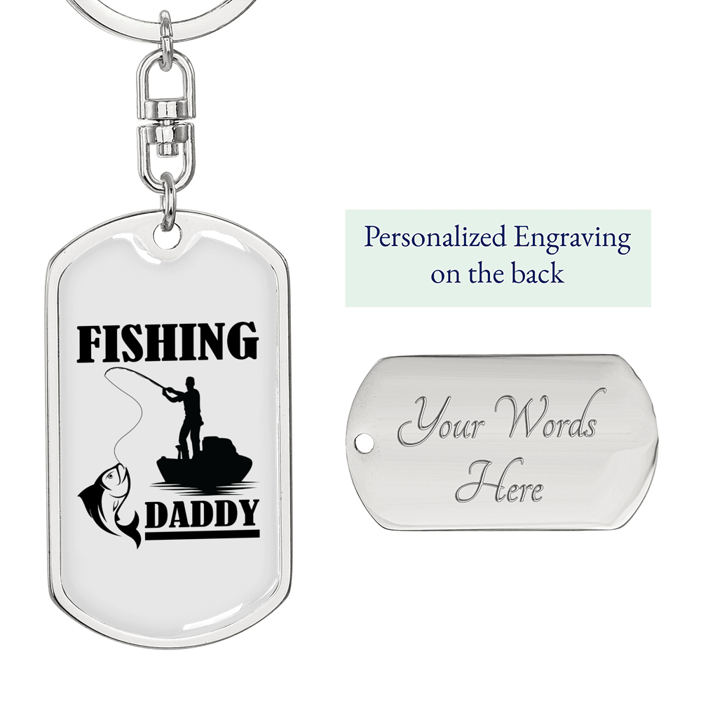 Fishing Daddy Keychain Stainless Steel or 18k Gold Dog Tag Keyring-Express Your Love Gifts