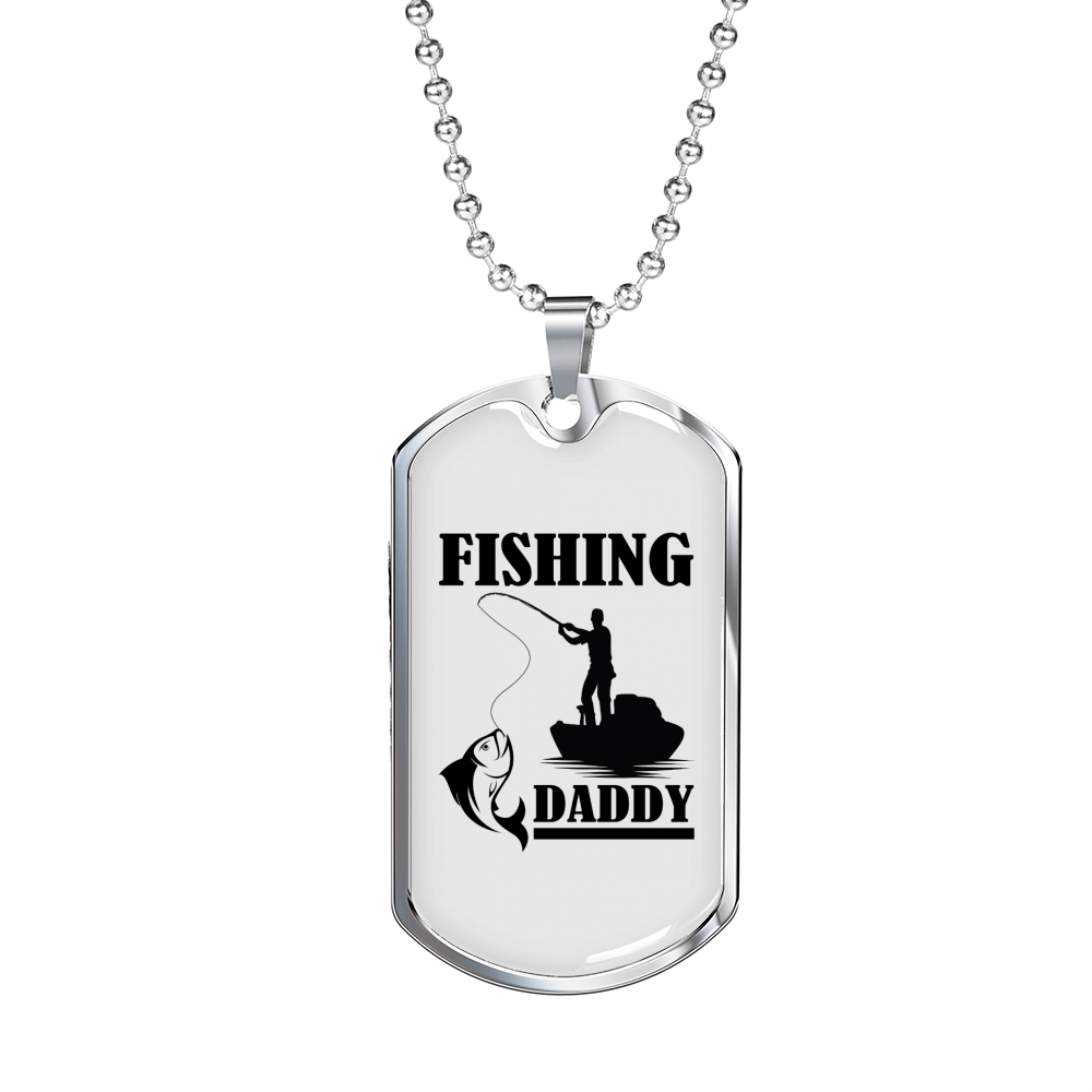 Fishing Daddy Necklace Stainless Steel or 18k Gold Dog Tag 24" Chain-Express Your Love Gifts
