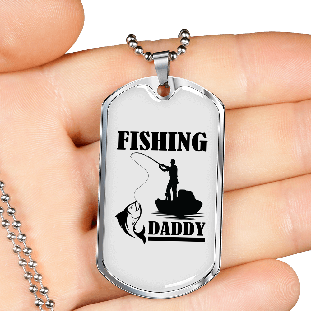 Fishing Daddy Necklace Stainless Steel or 18k Gold Dog Tag 24" Chain-Express Your Love Gifts
