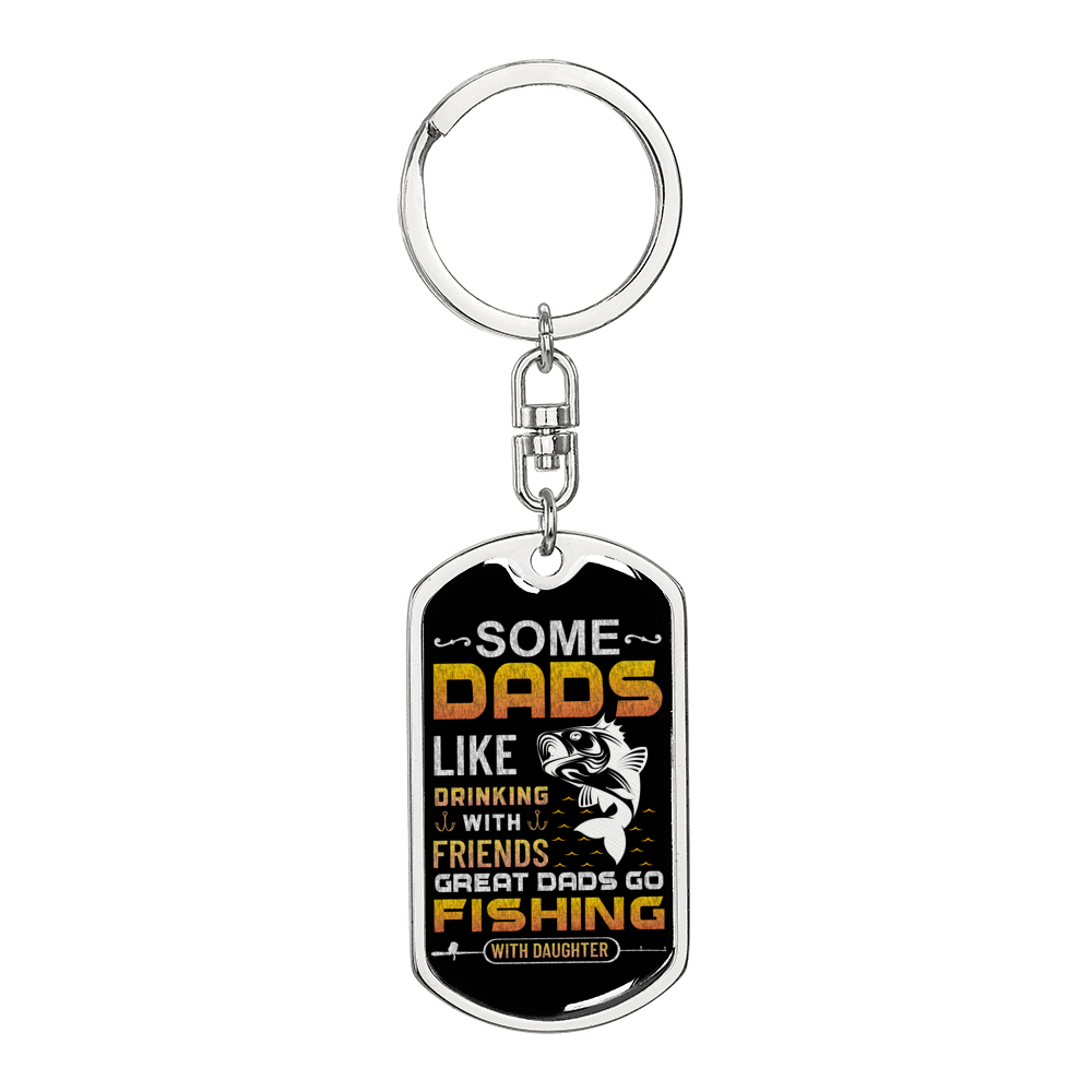 Fishing Daughter To Dad Keychain Stainless Steel or 18k Gold Dog Tag Keyring-Express Your Love Gifts