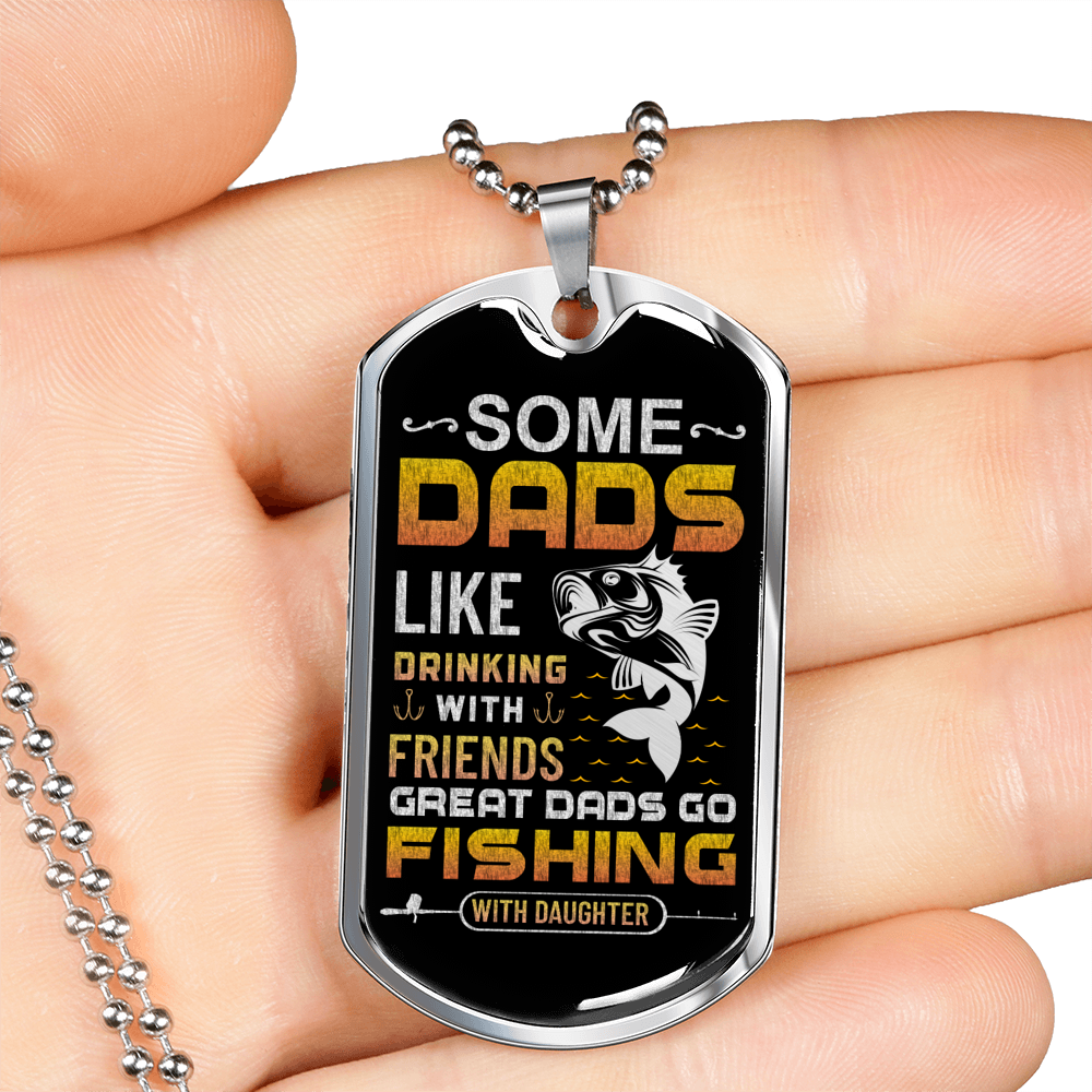 Fishing Daughter To Dad Necklace Stainless Steel or 18k Gold Dog Tag 24" Chain-Express Your Love Gifts