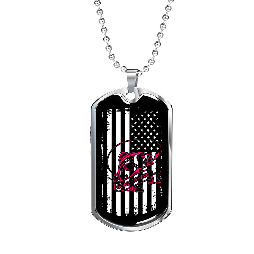 Fishing Flag Necklace Stainless Steel or 18k Gold Dog Tag 24" Chain-Express Your Love Gifts