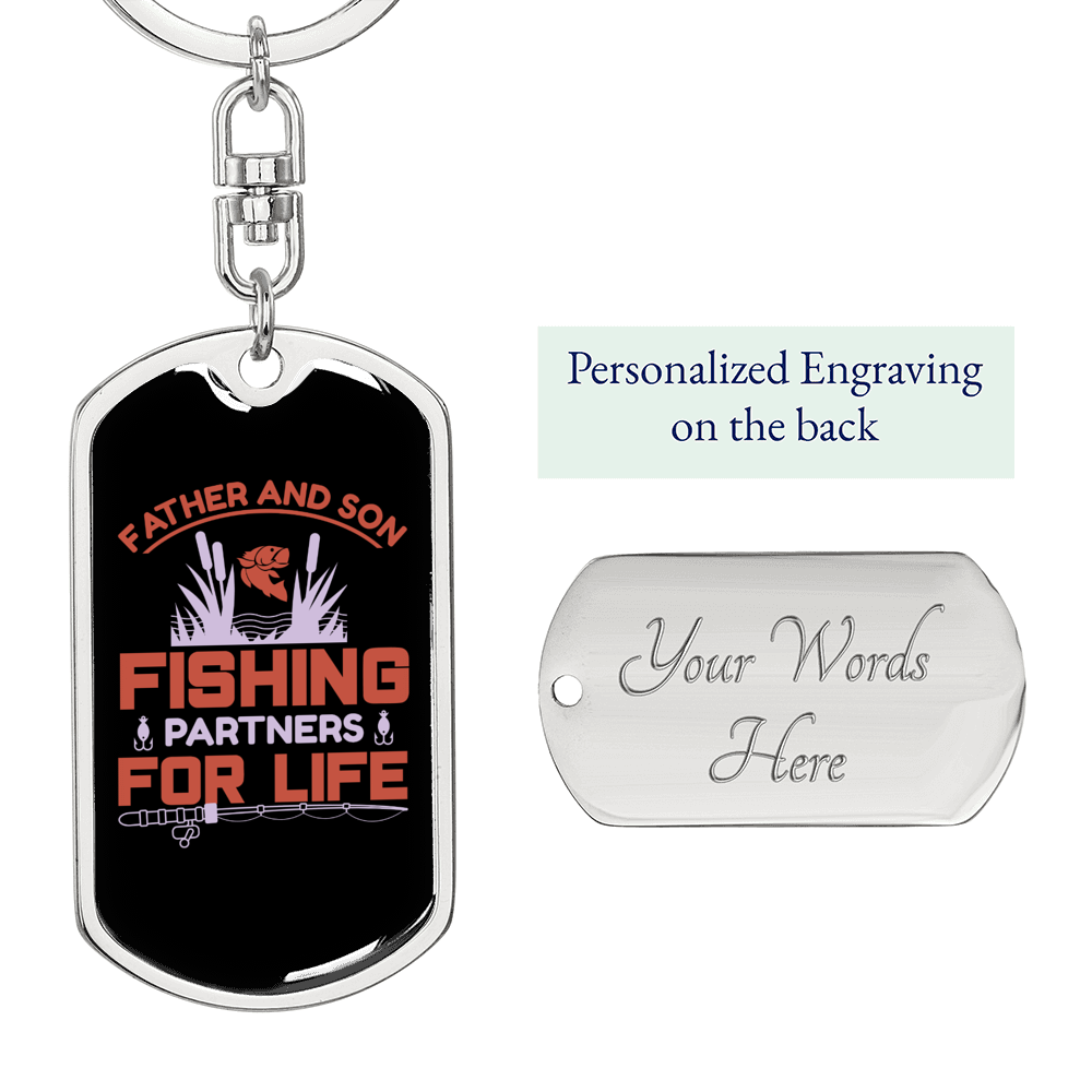 Fishing For Life Keychain Stainless Steel or 18k Gold Dog Tag Keyring-Express Your Love Gifts