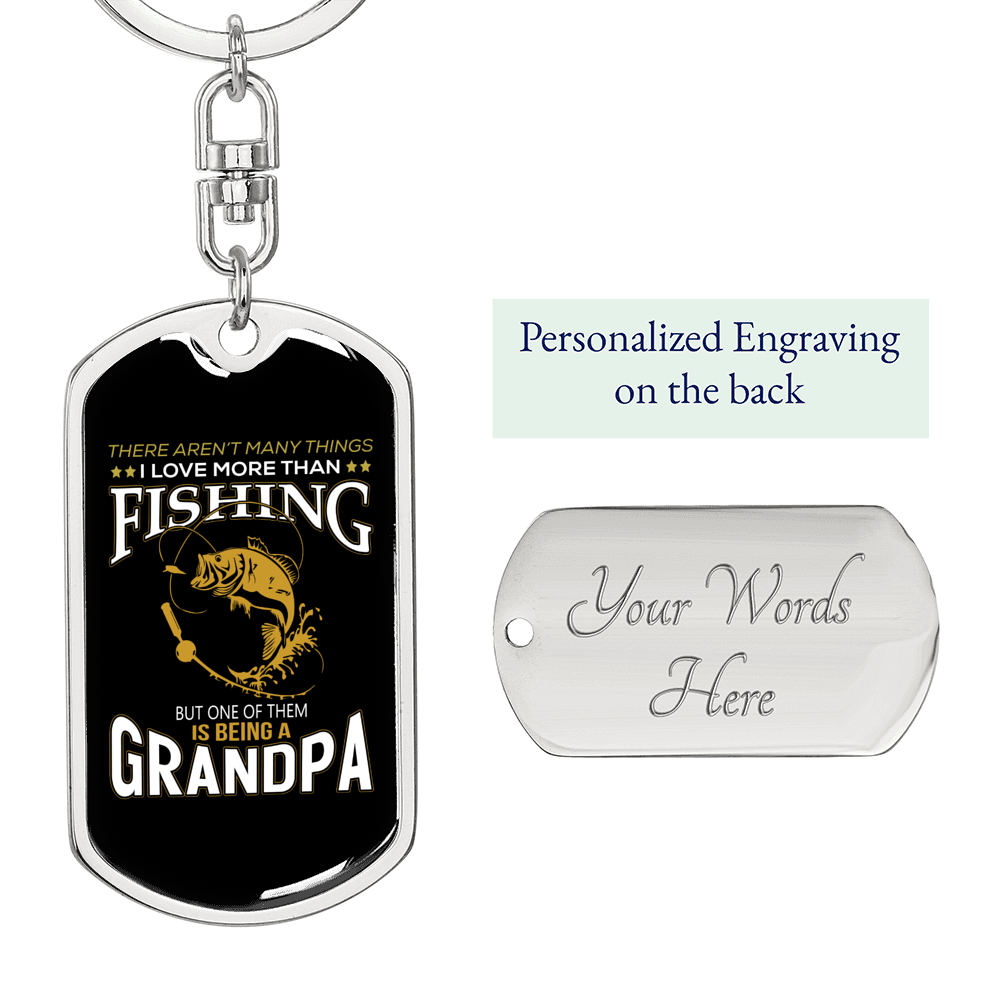 Fishing Grandpa Fishing Keychain Stainless Steel or 18k Gold Dog Tag Keyring-Express Your Love Gifts