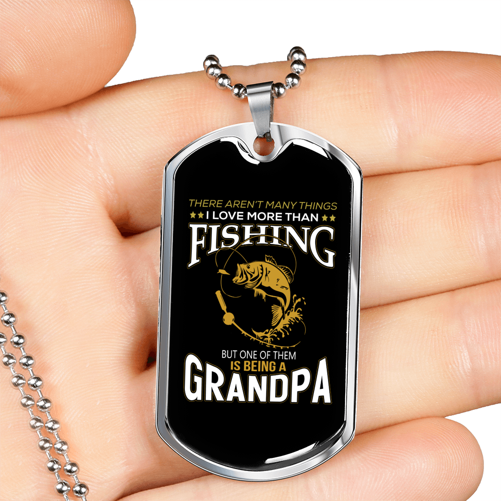 Fishing Grandpa Necklace Stainless Steel or 18k Gold Dog Tag 24" Chain-Express Your Love Gifts