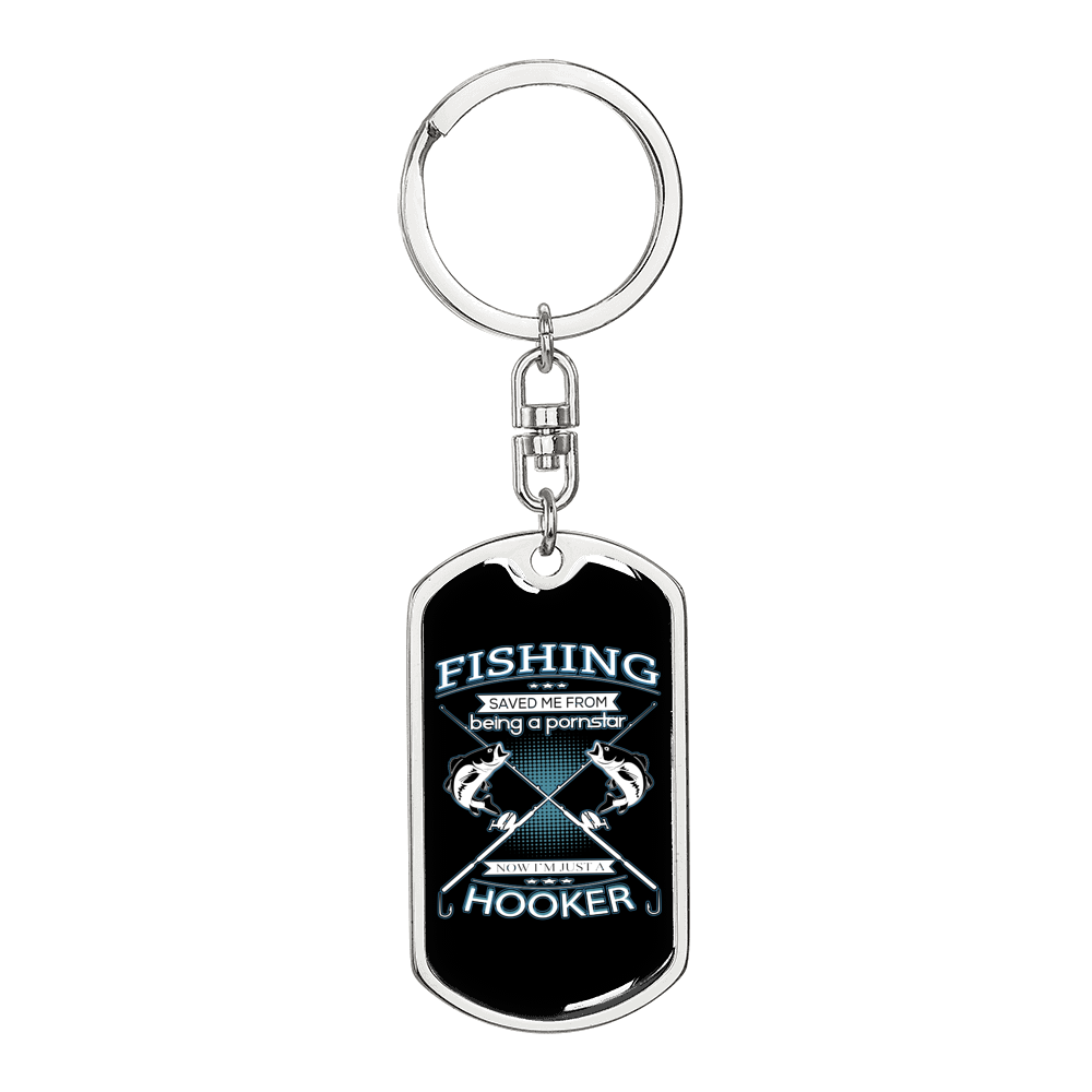 Fishing Hooker Keychain Stainless Steel or 18k Gold Dog Tag Keyring-Express Your Love Gifts